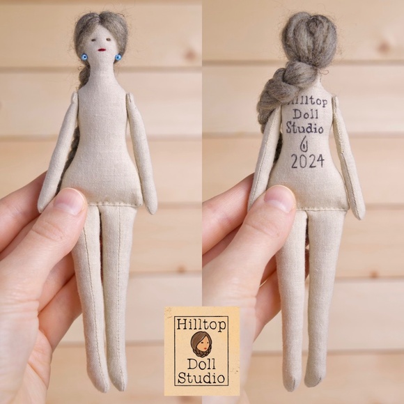 Mini Fabric Doll "Mae" Handcrafted Textile Cloth Heirloom Primitive Doll - Picture 4 of 8